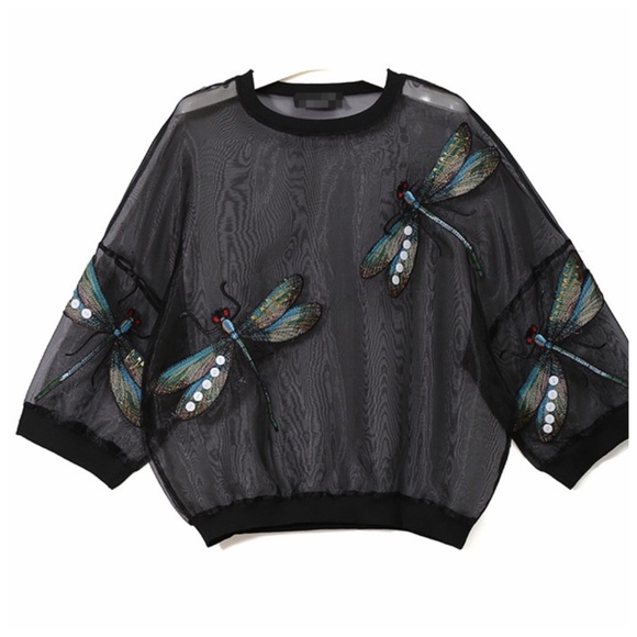 3D Sheer Dragonfly Oversize Top - Picture 2 of 3